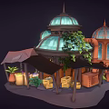 Enchanted Cartoon Greenhouse Scene With Wooden Gazebo And Potted Plants