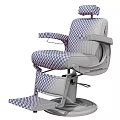 Comfortable Classic Black Barber Chair With Striped Leather And Metal Armrests
