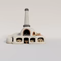 Traditional Stone Stove with Tall Chimney Arched Opening and Stacked Firewood