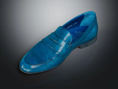 Modern Stylish Blue Leather Loafers With Glossy Finish For Casual Formal Wear 3d model