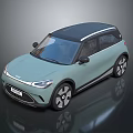 Modern Compact Electric Car With Light Blue Exterior And Black Roof Design