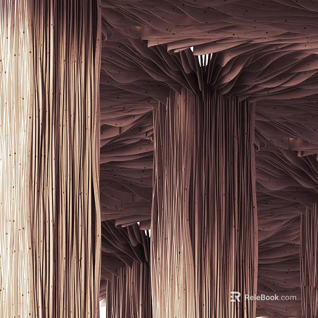 Modern Wooden Wall Decor With Vertical Stripes And Layered Natural Texture Design 3d model 