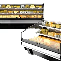 Refrigerated Display Shelves with Glass Doors and LED Lighting for Cheese Products in Supermarket