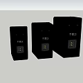 Black Audio Speakers With Three Different Sizes And Mesh Surface Design 3d model