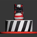 Red And Gray High Top Sneaker Shaped Cake With Black White Striped Base For Birthday