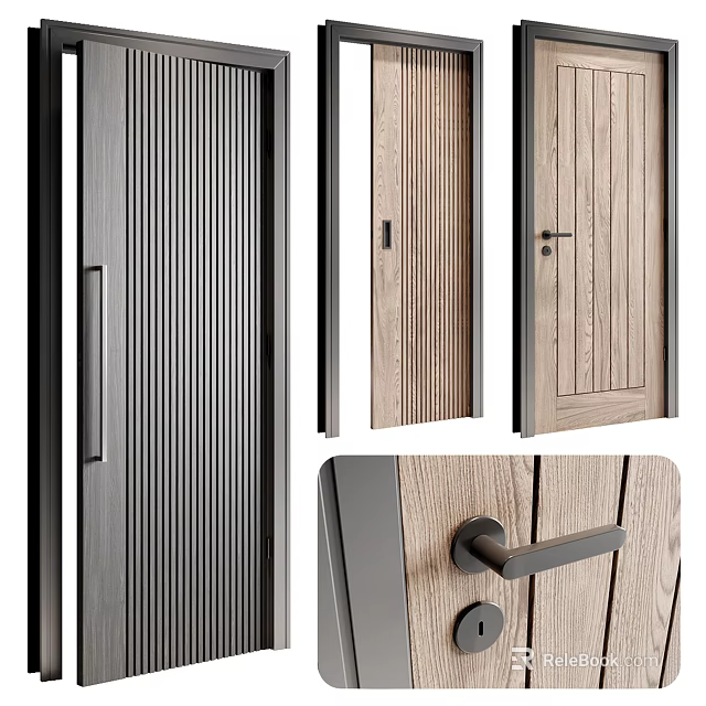 Sleek Modern Hinged Doors With Wooden Panels Metal Frames And Elegant Handles 3d model 