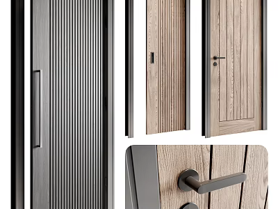 Sleek Modern Hinged Doors With Wooden Panels Metal Frames And Elegant Handles 3d model