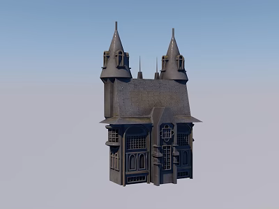 Gothic Architecture Style Castle Building With Spires Towers And Stone Windows 3d model