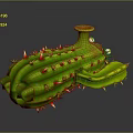 Green Spacecraft Model With Spiked Antennas And Base Structure Design 3d model