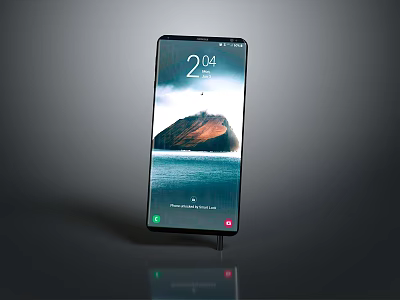 Sleek Full Screen Smartphone Electronic Device With HD Display Scenic Wallpaper Time And Call Buttons 3d model