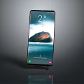 Sleek Full Screen Smartphone Electronic Device With HD Display Scenic Wallpaper Time And Call Buttons