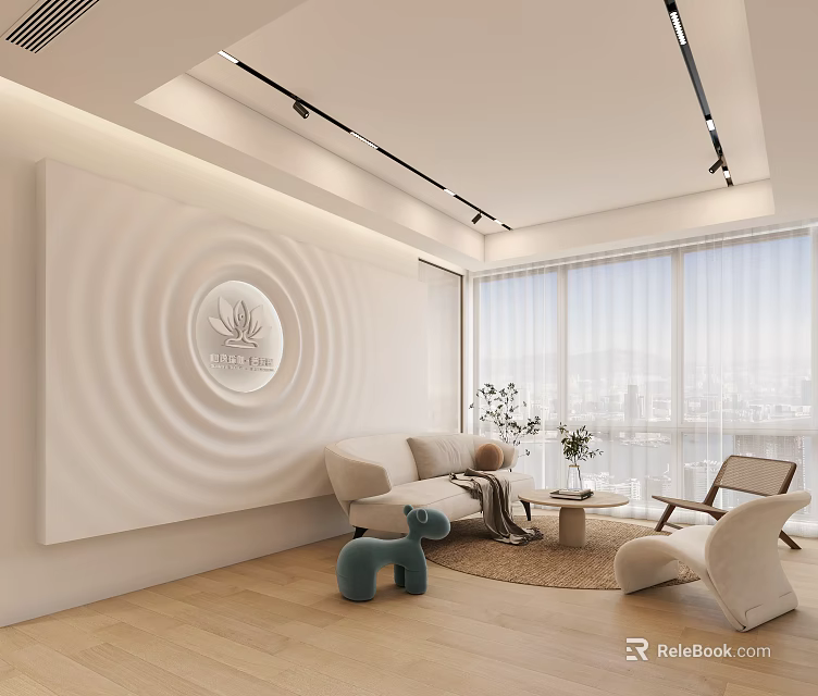 Modern Home Gym Interior With Treadmill Dumbbells Yoga Mat And Floor To Ceiling Windows 3d model 