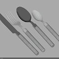 Modern Stainless Steel Cutlery Set with Grey Textured Handles Including Knife Fork and Spoons