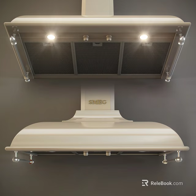 Smeg Stylish Silver Wall Mounted Kitchen Range Hood With Built In Lights 3d model 