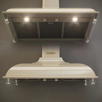 Smeg Stylish Silver Wall Mounted Kitchen Range Hood With Built In Lights 3d model