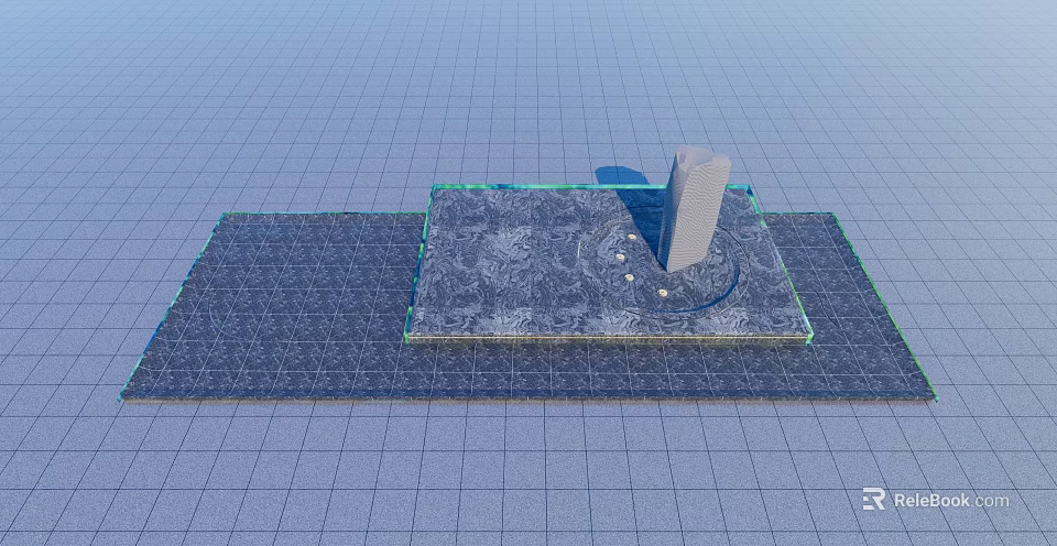 Water Fountain With Square Base Circular Design And Decorative Texture On Grid Platform 3d model 