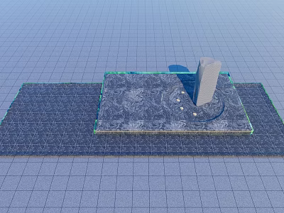 Water Fountain With Square Base Circular Design And Decorative Texture On Grid Platform 3d model