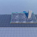 Water Fountain With Square Base Circular Design And Decorative Texture On Grid Platform