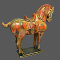 Colorful Horse Sculpture With Saddle And Decorative Traditional Ceramic Details
