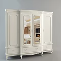 Elegant White Wardrobe With Mirror Doors And Decorative Drawer Details