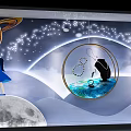 Window Display Decoration With Hanging Circular Ornaments Planets Moon And Starry Cloud Background 3d model