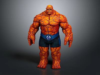 Game and Movie Character With Orange Rock Textured Body Blue Shorts White Number 4 Logo 3d model