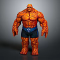 Game and Movie Character With Orange Rock Textured Body Blue Shorts White Number 4 Logo