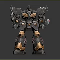 Detailed Cybernetic Robot Warrior With Orange Black Armor And Mechanical Limbs