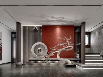 New Chinese-style foyer Club Hall 3d model