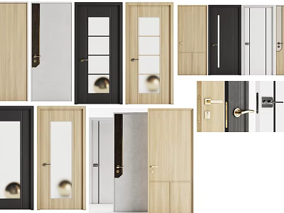 Various Stylish Hinged Doors With Wooden Frames And Glass Panels For Modern Home Interiors 3d model