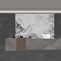 Modern company reception area bar reception desk reception desk company front desk background wall 3d model