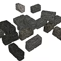 Natural Gray Stone Blocks And Solid Wood Pieces For Construction Projects 3d model