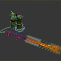 Portable Military Flamethrower Weapon With Green Fuel Tanks Emitting Flaming Orange Jet