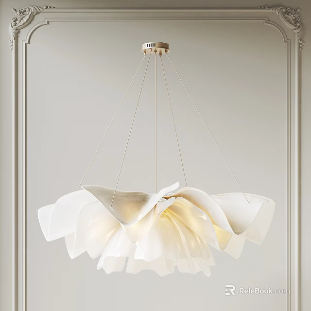 Elegant White Petal Shaped Chandelier With Soft Lighting For Interior Decor 3d model 