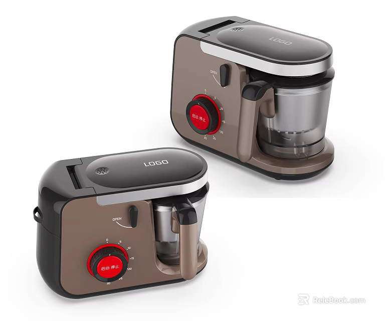 Modern Kitchen Appliances With Brown Black Design Red Control Knobs Stainless Steel Parts And Logo 3d model 
