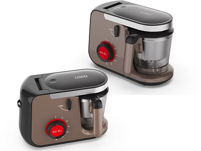 Modern Kitchen Appliances With Brown Black Design Red Control Knobs Stainless Steel Parts And Logo 3d model