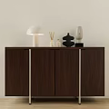Dark Wood Console Cabinet With Metal Legs Table Lamp Aromatic Diffuser And Decorative Items 3d model