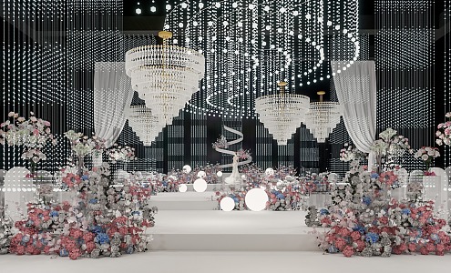 Modern Wedding Scene White Dream Wedding Hotel Ballroom 3d model