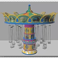 Colorful Carousel Swing Ride With Hanging Seats And Decorated Layers