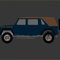 Blue Off Road SUV With Orange Roof Large Tires And Side Steps