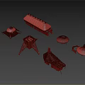 Various Shapes of Wooden Houses with Red and Light Colored Roofs and Stilted Structures