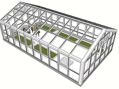 Glass Greenhouse Structure With Transparent Roof And Interior Planting Areas 3d model