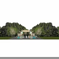 Chinese Style Event Gateway For Market With Golden Characters Decorative Paintings Landscape Lanterns And Trees