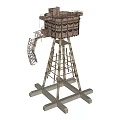 Abandoned Offshore Tower Structure With Metal Ladder In Open Ocean