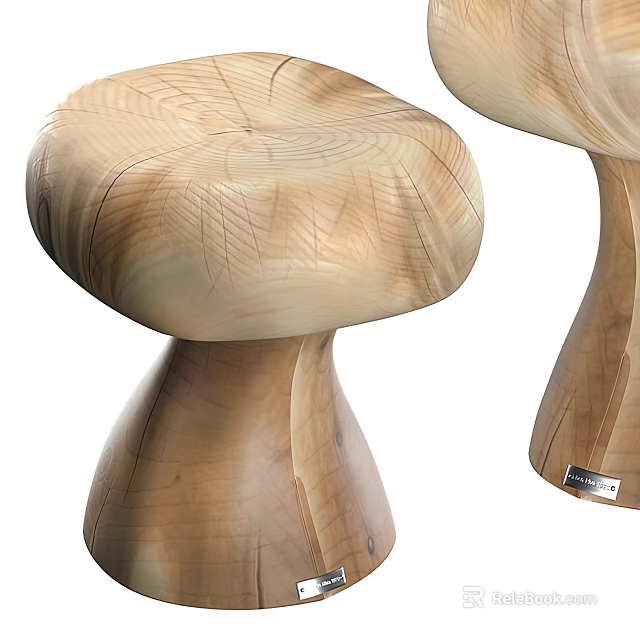 Mushroom Shaped Wooden Stools With Natural Texture 3d model 