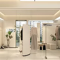 Modern Clothing Store with Curved Display Wall Mirrors White Counter And Lighting
