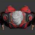 Futuristic 3D Rendered Female Character in Red and Black Mechanical Armor with Detailed Design