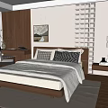 Modern Minimalist Bedroom With Wooden Lattice Accent Wall Bay Window And Area Rug