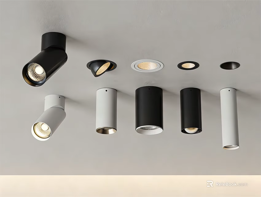 Different Styles Black and White Ceiling Mounted Downlights and Spotlights for Modern Interior Lighting 3d model 