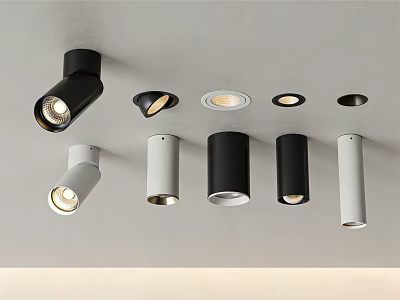 Different Styles Black and White Ceiling Mounted Downlights and Spotlights for Modern Interior Lighting 3d model